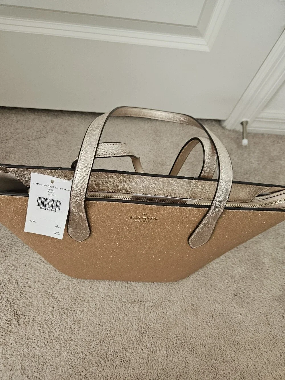 NWT $359 Kate Spade Glitter Glimmer Large Tote Shoulder Bag Purse In Gold
